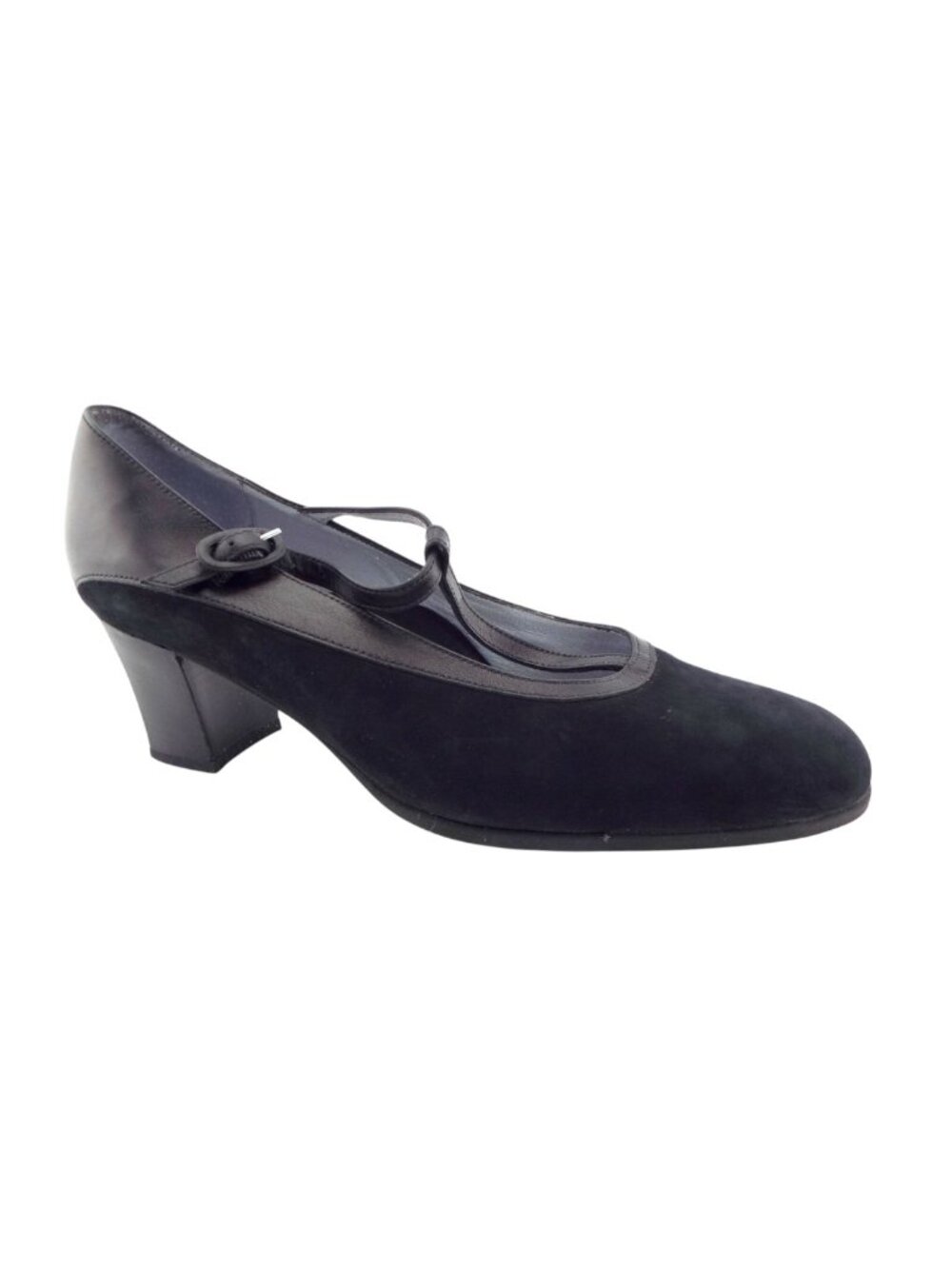 BEAUTIFEEL Black Nubuck Leather T-Strap Block Heel Pumps 39